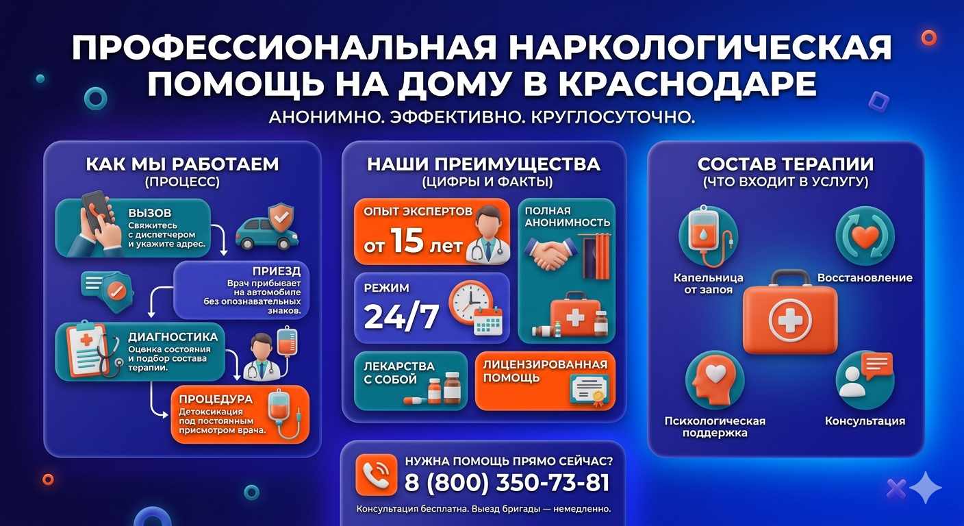 Инфографика о принципах лечения алкоголизма на дому в Козьмодемьянске: этапы вызова нарколога, преимущества анонимной детоксикации и состав медицинской помощи.
